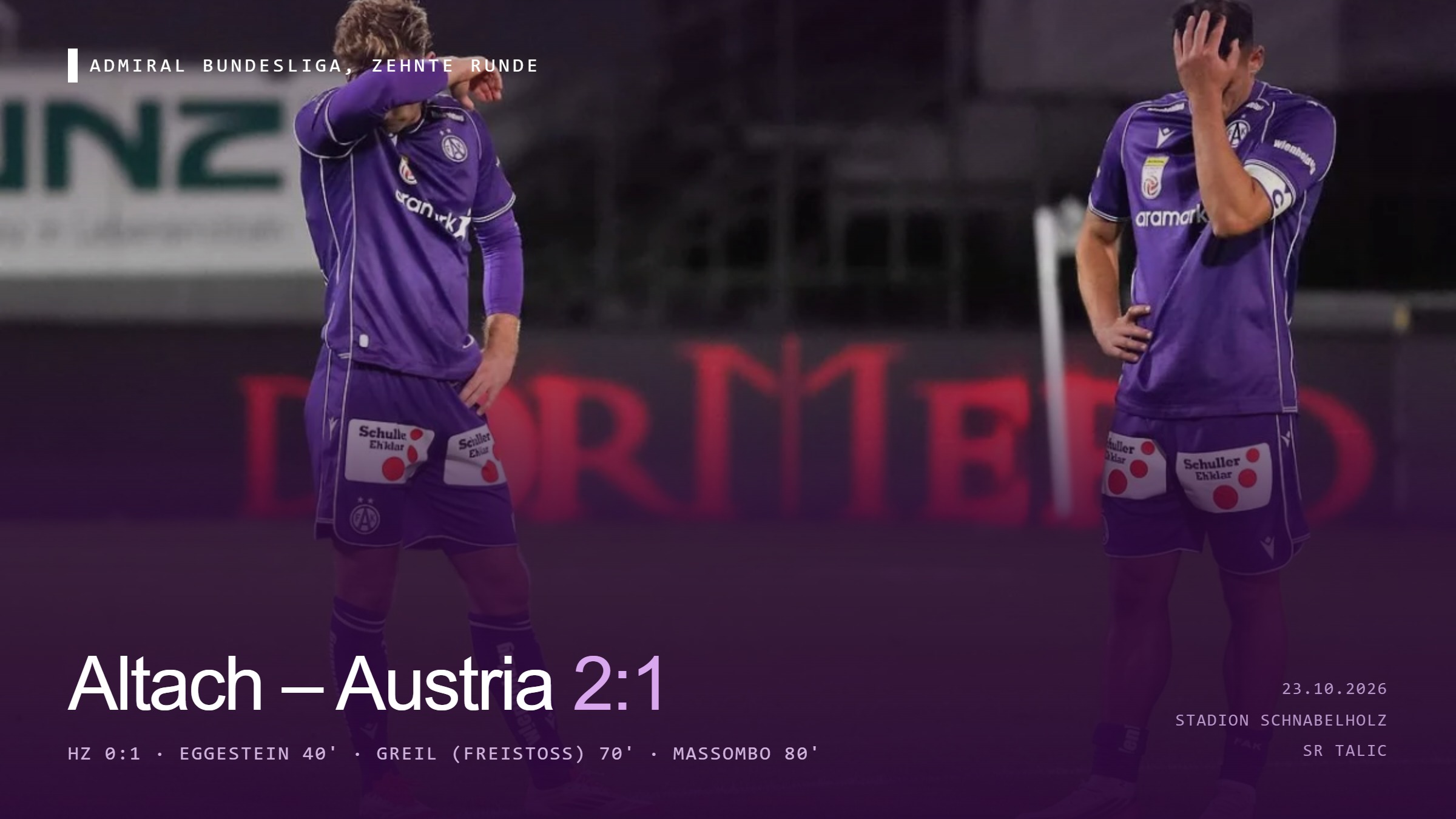10. Runde: Altach – Austria 2:1 (0:1), Saison 26/27